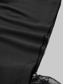 Revavyn Summer New Black One-Shoulder Strapless Lace Ruffle Patchwork Sexy Fitted Cropped Backless Sleeveless Tank Top, Dating, Dinner, Club Night Out Party - Black - View 5