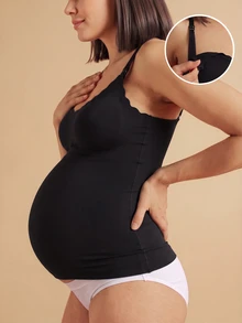 SHEIN Maternity Solid Color Nursing Camisole Top Seamless - Black - View 1