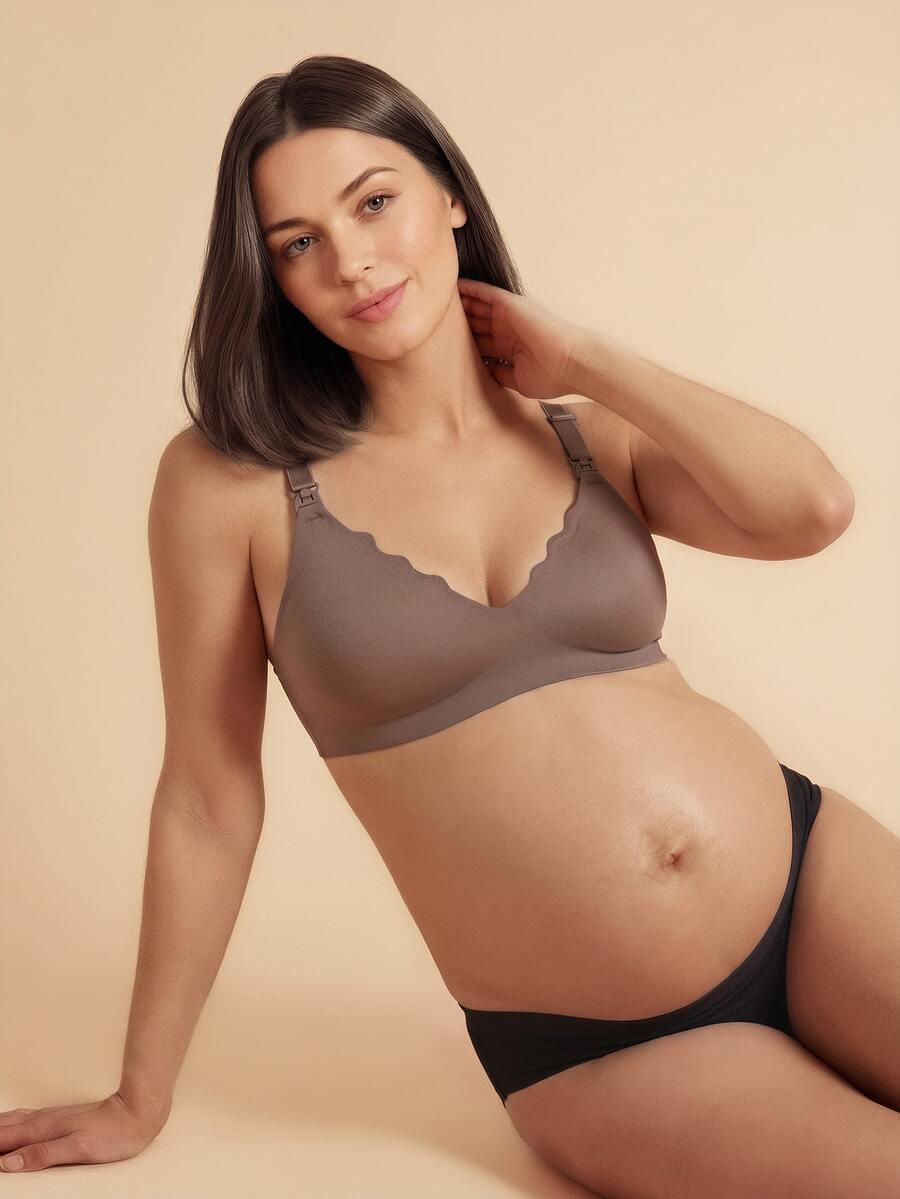 SHEIN Maternity Convenient Feeding Solid Color Wirefree Bra For Mother - Mocha Brown - View 1