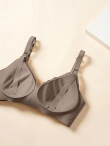 SHEIN Maternity Convenient Feeding Solid Color Wirefree Bra For Mother - Mocha Brown - View 4