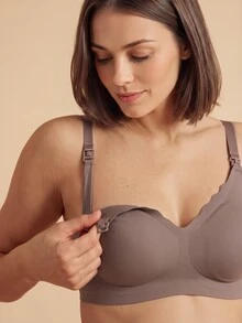 SHEIN Maternity Convenient Feeding Solid Color Wirefree Bra For Mother - Mocha Brown - View 2