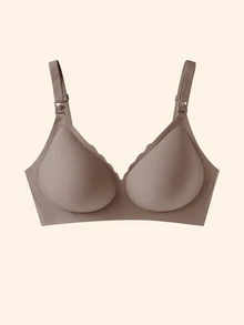 SHEIN Maternity Convenient Feeding Solid Color Wirefree Bra For Mother - Mocha Brown - View 6