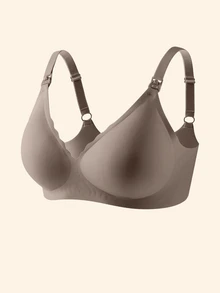 SHEIN Maternity Convenient Feeding Solid Color Wirefree Bra For Mother - Mocha Brown - View 3