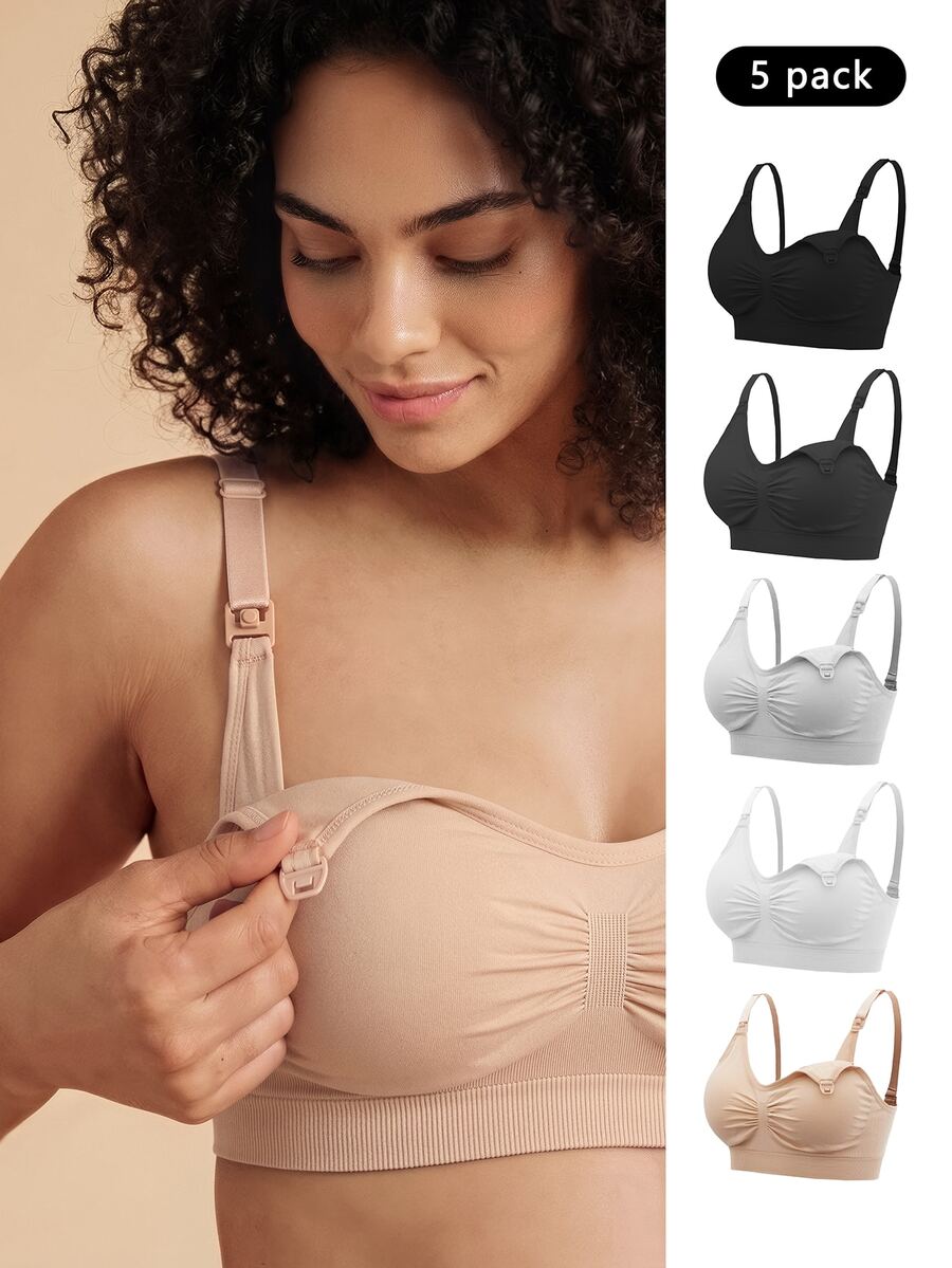 SHEIN Maternity 5pack Solid Ruched Nursing Bra - Multicolor - View 1
