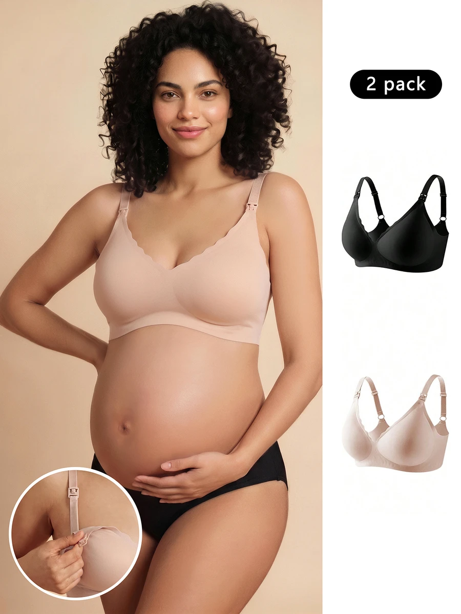 SHEIN 2pcs/Set Seamless Solid Color Nursing Bras For Pregnant Women - Multicolor - View 1