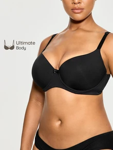 SHAPORA Plus Size Solid Underwire High Support Underwire Simple Bra, Lift - Black - View 6
