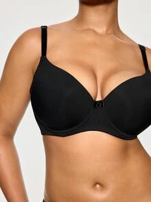 SHAPORA Plus Size Solid Underwire High Support Underwire Simple Bra, Lift - Black - View 7