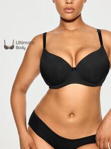 SHAPORA Plus Size Solid Underwire High Support Underwire Simple Bra, Lift - Black - View 2