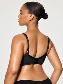 SHAPORA Plus Size Solid Underwire High Support Underwire Simple Bra, Lift - Black - View 3