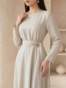 Veilorie Women's Elegant Solid Color Asymmetric Hem Arabian Dress - Apricot - View 4