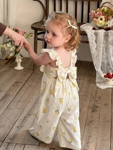 LMoss Kids 女嬰編織印花方領荷葉邊休閒連身褲 - 芥末黃 - 查看 7