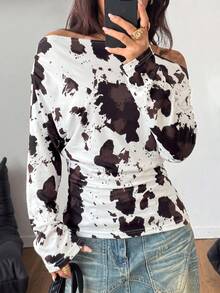 SHEIN EZwear 女款休閒極簡豹紋街頭風拼色運動衫，四季百搭現代都市時尚商務休閒辦公穿搭 - 彩色 - 查看 7
