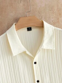 HIMLAND Men's Short Sleeve Shirts, 3-Pack, Polo Collar Button-Down, Ribbed Texture, Summer Casual Menswear, Camp Collar, Breathable Top, Wrinkle-Resistant. - Multicolor - View 3