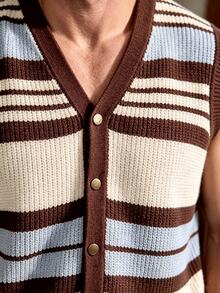 Manfinity Dauomo Personalized Commuter Dinner Graduation Casual Retro 90s Streetwear Blue And White Stripe Knit Vest Versatile Autumn/Winter - Multicolor - View 6