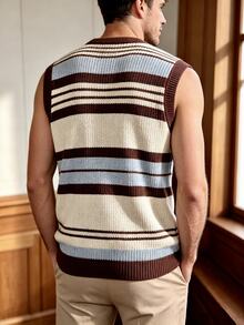 Manfinity Dauomo Personalized Commuter Dinner Graduation Casual Retro 90s Streetwear Blue And White Stripe Knit Vest Versatile Autumn/Winter - Multicolor - View 4