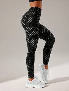 Slayform Slayform Fashion Polka Dot Print Slim Fit Sports Leggings For Running - Black - View 6