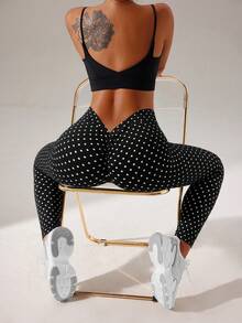 Slayform Slayform Fashion Polka Dot Print Slim Fit Sports Leggings For Running - Black - View 2