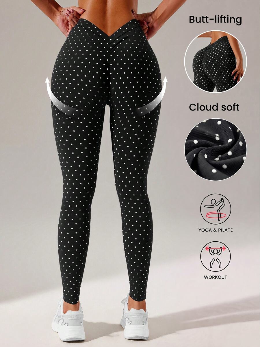 Slayform Slayform Fashion Polka Dot Print Slim Fit Sports Leggings For Running - Black - View 1