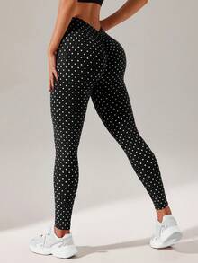 Slayform Slayform Fashion Polka Dot Print Slim Fit Sports Leggings For Running - Black - View 4