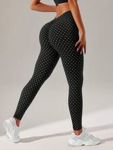 Slayform Slayform Fashion Polka Dot Print Slim Fit Sports Leggings For Running - Black - View 5