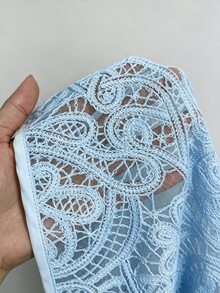RosyDaze 女款設計師蕾絲青蛙鈕扣短袖夾克 - 藍色 - 查看 4