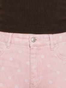 Zerodot Celana Jeans Denim Wanita Warna Pink Muda Polkadot Model Lebar, Kasual untuk Sehari-hari di Musim Gugur/Pra-Musim Gugur - Berwarna merah muda - View 6