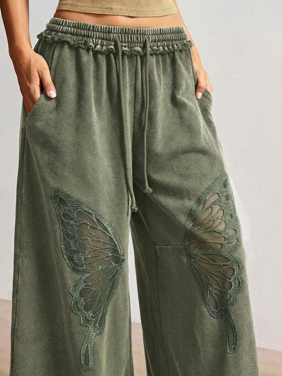 Bohemela Women's Casual Solid Color Knit Loose Pants - Army Green - View 1