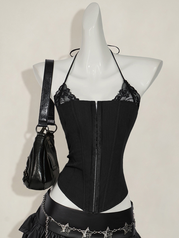 SHEIN ICON 1 Pc Women's Fitted Lace 2 In 1 Halter Camisole Goth Goth