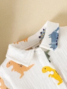 SHEIN 新生兒嬰兒 2 件組棉質恐龍套裝 - 溫和呵護寶寶肌膚，0-12 個月 - 米色 - 查看 6