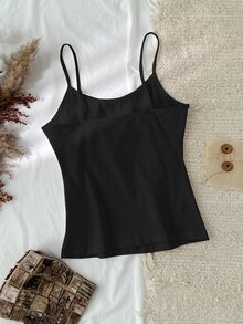 Tseoso 1pc Women's Black Cotton Camisole, Versatile For Summer Spring House Loungewear Casual Basic Everyday Homewear - Black - View 5
