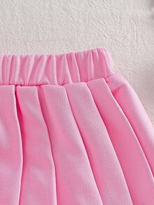 SHEIN 返校季 4-7 歲女童可愛綠色與粉色拼色學院風套裝，長袖領口上衣配愛心刺繡 + 百褶迷你裙，春夏兒童服飾，適合女童校服禮物、休閒穿著、外出、姐妹聚會、派對 - 綠色 - 查看 6