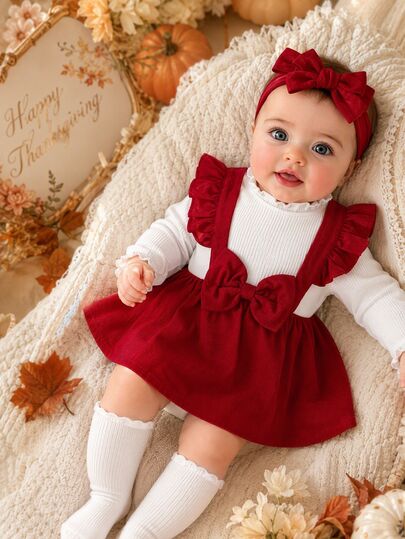 SHEIN Vestido con lazo y diadema para bebé recién nacida, elegante, retro y lindo