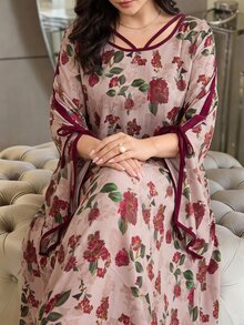 Al Najma 大尺碼女款花卉印花優雅度假阿拉伯風洋裝 - 彩色 - 查看 3