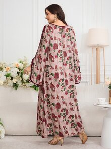 Al Najma 大尺碼女款花卉印花優雅度假阿拉伯風洋裝 - 彩色 - 查看 2