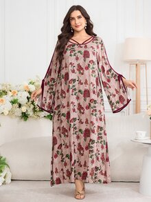 Al Najma 大尺碼女款花卉印花優雅度假阿拉伯風洋裝 - 彩色 - 查看 4