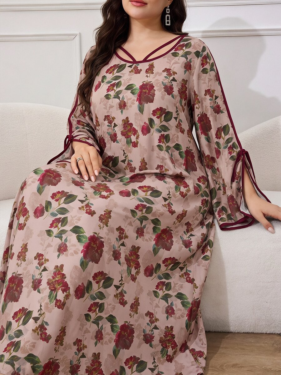 Al Najma 大尺碼女款花卉印花優雅度假阿拉伯風洋裝 - 彩色 - 查看 1