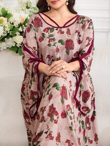 Al Najma 大尺碼女款花卉印花優雅度假阿拉伯風洋裝 - 彩色 - 查看 6