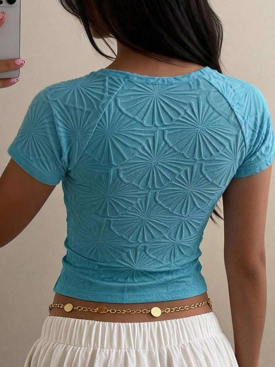 Women's Square Neck Textured Slim Fit Casual Short Sleeve T-Shirt Vacation Summer Cute Top