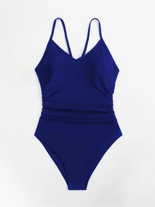 SHEIN Swim 女式中空後背單件泳衣 - 寶藍色 - 查看 6