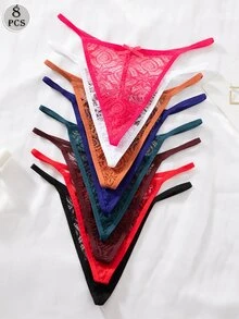 Snug Zone 8pcs/Set Lace Sexy G-String Panties For Women - Multicolor - View 2