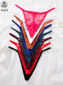 Snug Zone 8pcs/Set Lace Sexy G-String Panties For Women - Multicolor - View 3