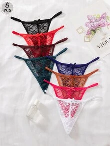 Snug Zone 8pcs/Set Lace Sexy G-String Panties For Women - Multicolor - View 1