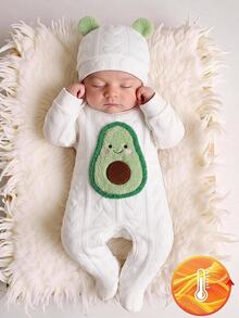 SHEIN Setelan Bayi Baru Lahir Putih Minimalis Modis Motif Beruang Lucu Lengan Panjang Romper dan Topi 2 Potong Pakaian Santai Musim Gugur Musim Dingin - Putih - View 2