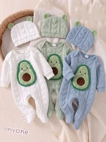 SHEIN Setelan Bayi Baru Lahir Putih Minimalis Modis Motif Beruang Lucu Lengan Panjang Romper dan Topi 2 Potong Pakaian Santai Musim Gugur Musim Dingin - Putih - View 10