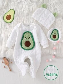 SHEIN Setelan Bayi Baru Lahir Putih Minimalis Modis Motif Beruang Lucu Lengan Panjang Romper dan Topi 2 Potong Pakaian Santai Musim Gugur Musim Dingin - Putih - View 4