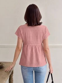 EMERY ROSE Camiseta unicolor de manga murciélago peplum - Rosa vieja - Ver 2