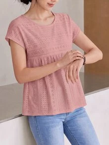 EMERY ROSE Camiseta unicolor de manga murciélago peplum - Rosa vieja - Ver 5