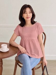 EMERY ROSE Camiseta unicolor de manga murciélago peplum - Rosa vieja - Ver 1