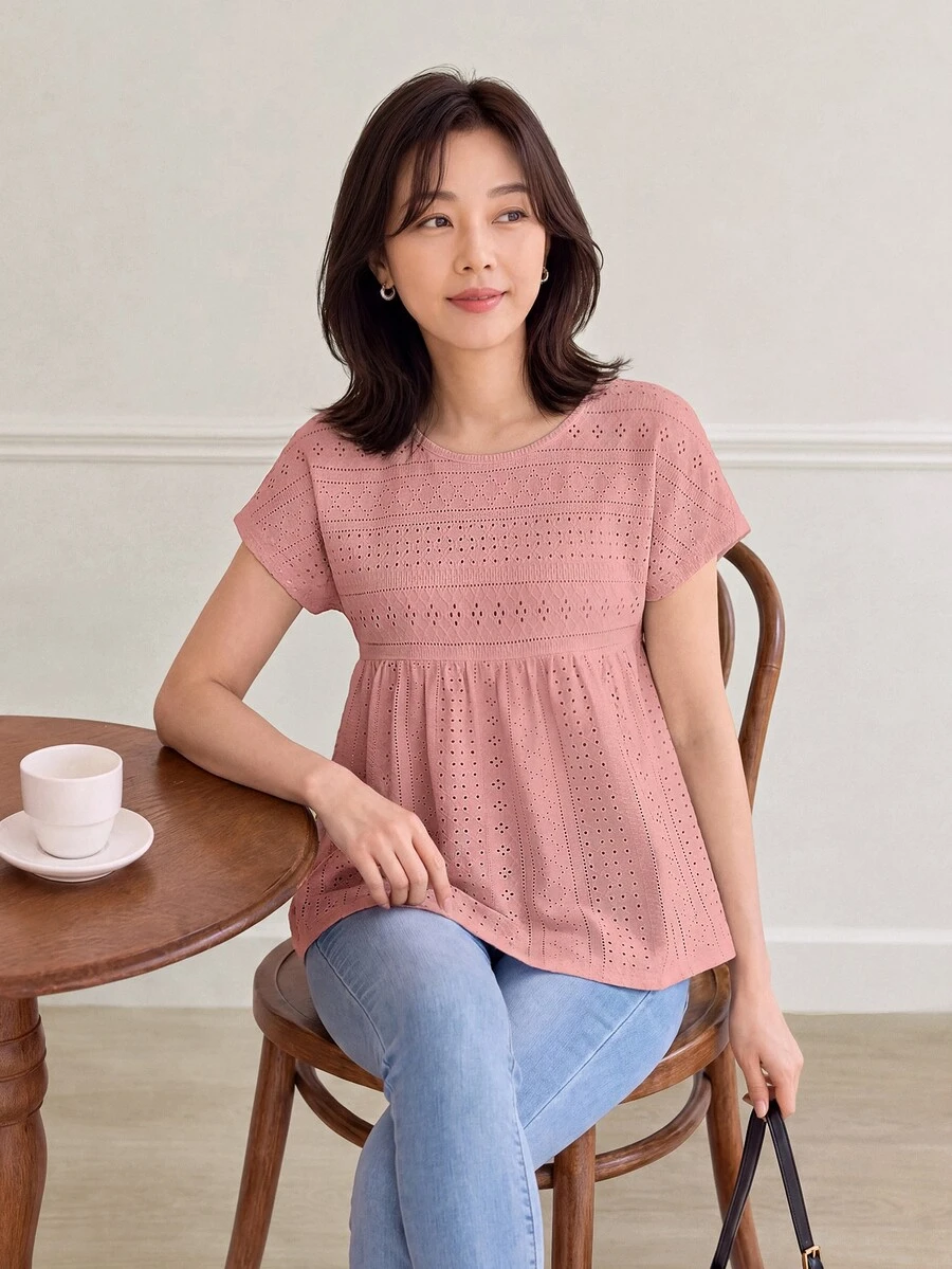 EMERY ROSE Camiseta unicolor de manga murciélago peplum - Rosa vieja - Ver 1