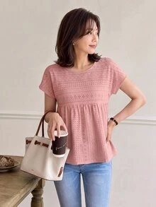 EMERY ROSE Camiseta unicolor de manga murciélago peplum - Rosa vieja - Ver 6